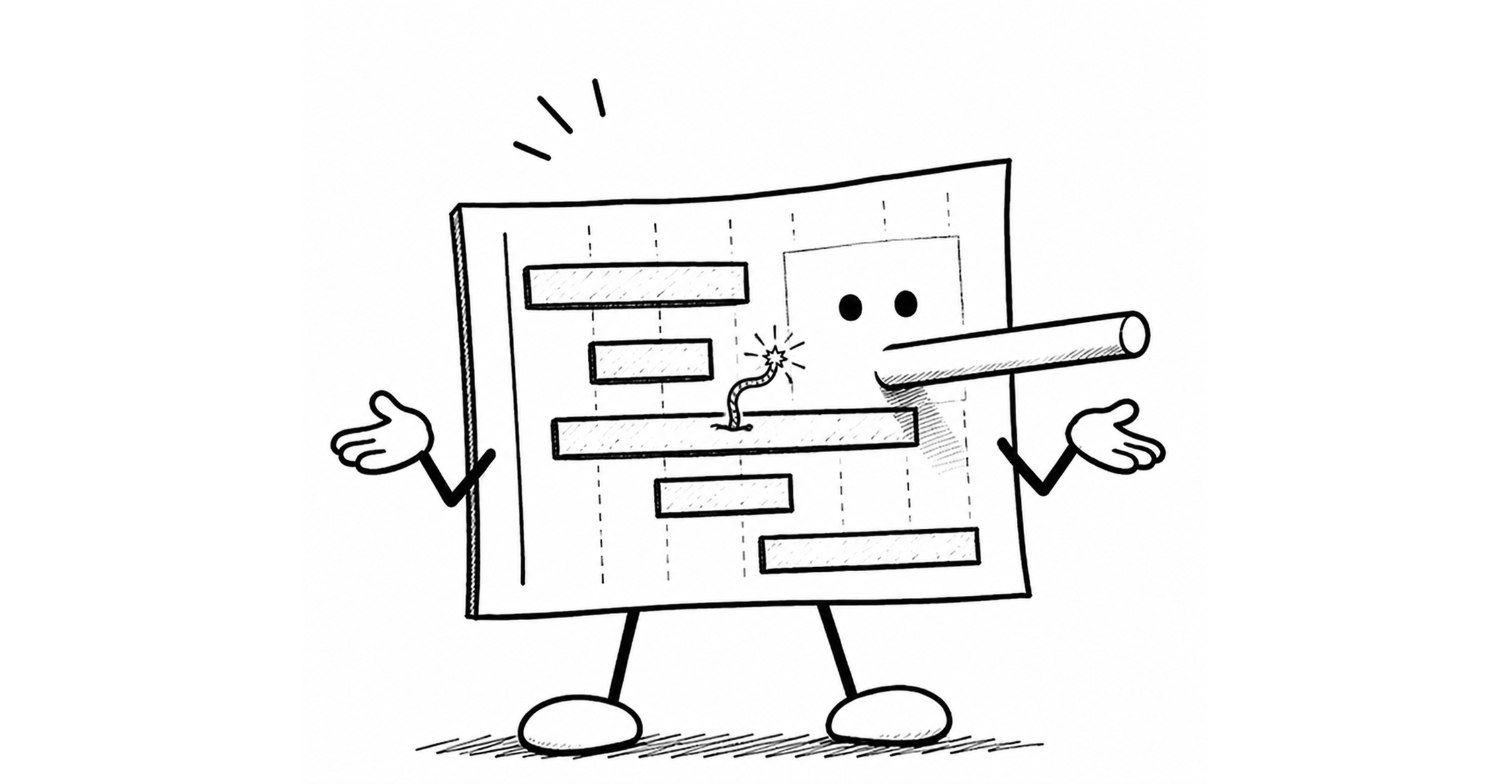 Chart Man explosion — a Gantt chart misrepresenting project status